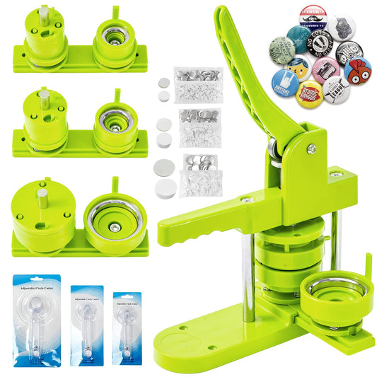 Pin Maker, Button Maker Machine, Pin Maker Machine Kit Includes 300Pcs Pins 25/32/58mm (1/1.25/2.25 inch), 3 Circle Paper Cutters, DIY Button Pin Maker, Button Badge Press Machine(Green)