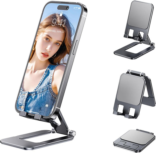 BONERUY Foldable Phone Stand, Compact Aluminum Mini Cell Phone Holder for Desk,Desktop Portable & Adjustable Folding