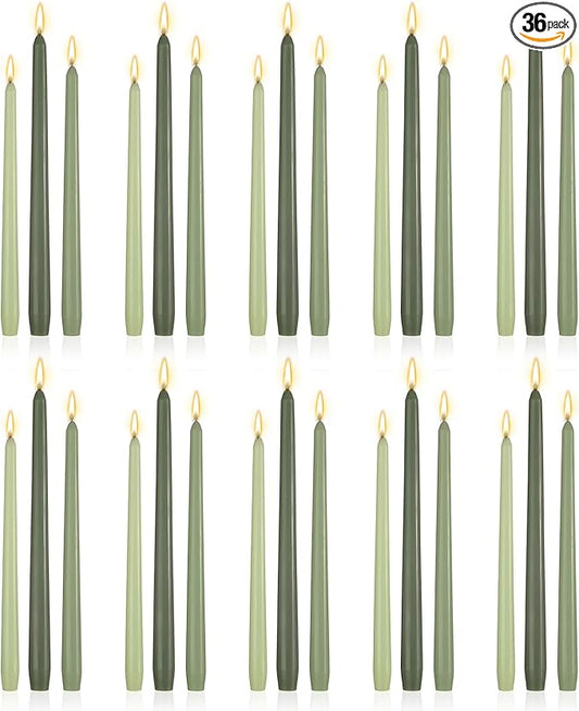 MTLEE Taper Candles 8/10/12 Multi Height Unscented Taper Candles 8 Burn Hours Taper Candles for Dinner Decorative Candles Home Decoration Wedding Party Candlesticks (Gradient Green,36)