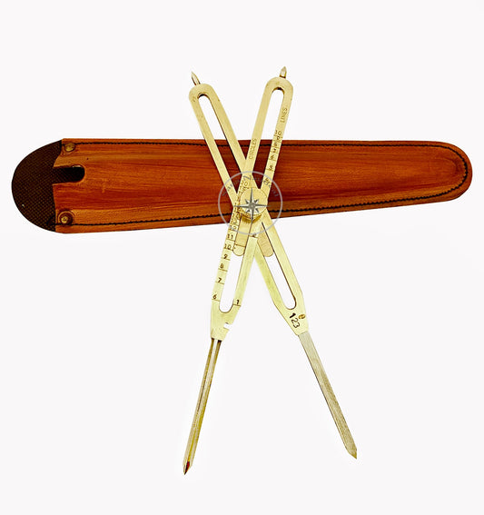 Sana Nautical Artist Proportional Scale Divider Drawing Tool Professional 12” Long Solid Brass with Heavy Duty Steel Point with with Leather case, Golden, M