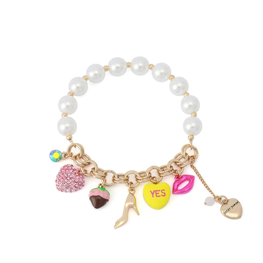 Betsey Johnson Jewelry Women's Sweetheart Pearl Charm Stretch Bracelet