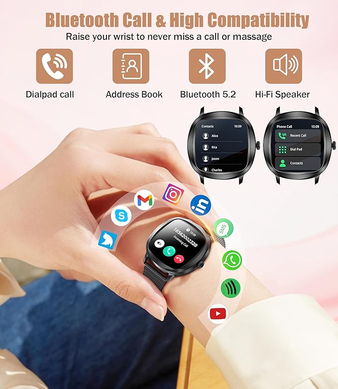 Women's 2pc Band Sports Watch/Smart Watch 1.72" Fitness Tracker with Heart Rate Monitor, 100+ Sports Modes, Sleep Tracking, 7-Day Battery, IP68 Waterproof (Black)