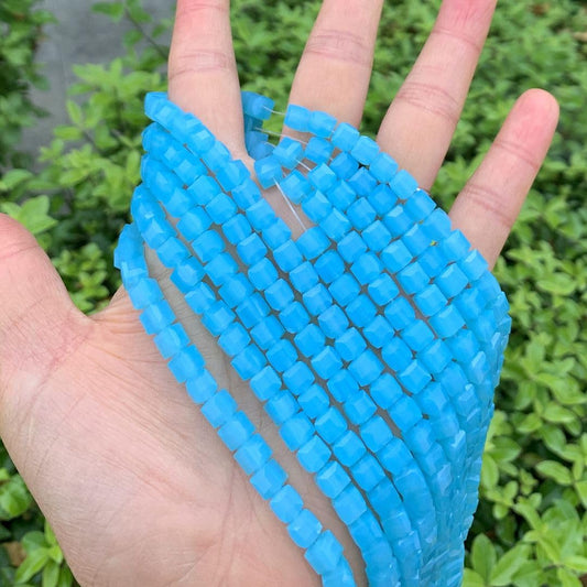 100pcs Czech Faceted Cube Crystal Glass Loose Beads Spacer 6mm (0.24 Inch) Blue Turquoise Opal for DIY Jewelry Craft Making CCC631