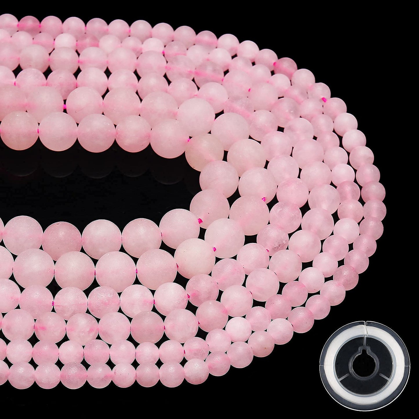 Natural Matte Pink Quartz Beads, 10MM Round Frosted Unpolished Loose Gemstone Beads for Bracelet Necklace Jewelry Making, Energy Stone Healing Power with Stretch Beading Cord