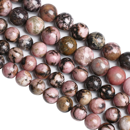 12MM 30PCS Natural Stone Black Stripe Rhodochrosite Gemstone Beads for Jewelry Making DIY Bracelet Necklace Semi Precious Crystal Beads