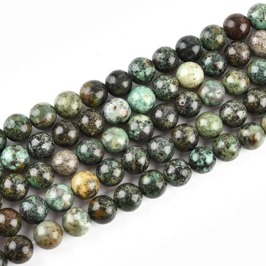 10mm Round African Turquoise Beads for Jewelry Making Natural Gemstone Semi Precious Strand 15 Inch(36-38pcs/Strand)