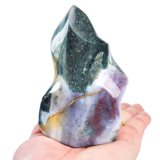 AMOYSTONE Ocean Jasper Flame Shaped Stone Towers Obelisk Natural Healing Crystal Quartz Reiki Energy Decoration Home Office Decor 0.6-1.0LBS