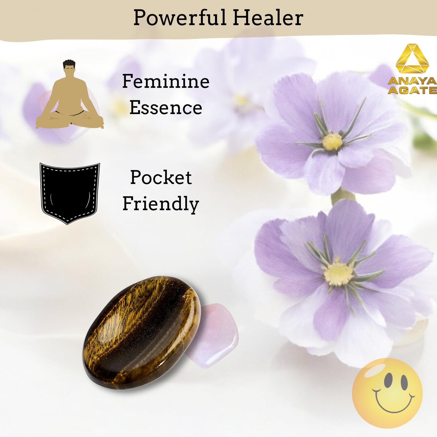 Anaya Agate Tiger Eye Worry Stones Certified Crystal Thumb Worry Stone for Anguish, Relaxing and Soothing Balance Stones for Meditation, Stress Relief Crystals and Healing Stones for Men, Women