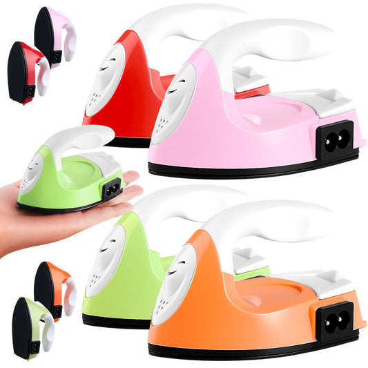 Zhehao 4 Pcs Mini Craft Iron Small Heat Press 3.39 x 2.36 x 2.56 Portable Heat Transfer Machine with Charging Base Accessories DIY Clothe Bead Patch Bag Hat Vinyl(Light Pink, Red, Green, Orange)