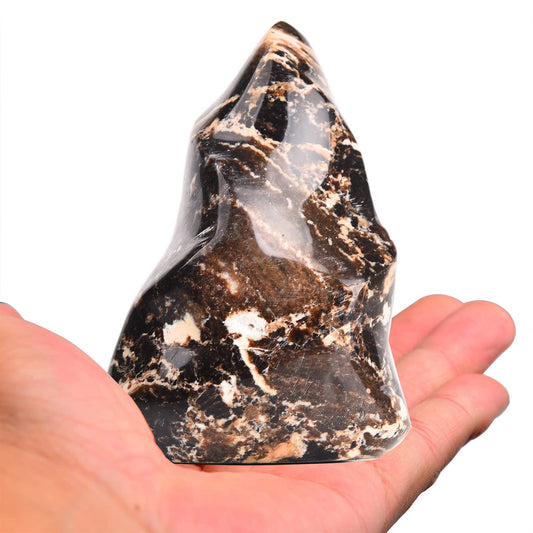 AMOYSTONE Black Opal Flame Shaped Stone Towers Large Healing Crystal Quartz Home Decor 0.6-1.0LBS