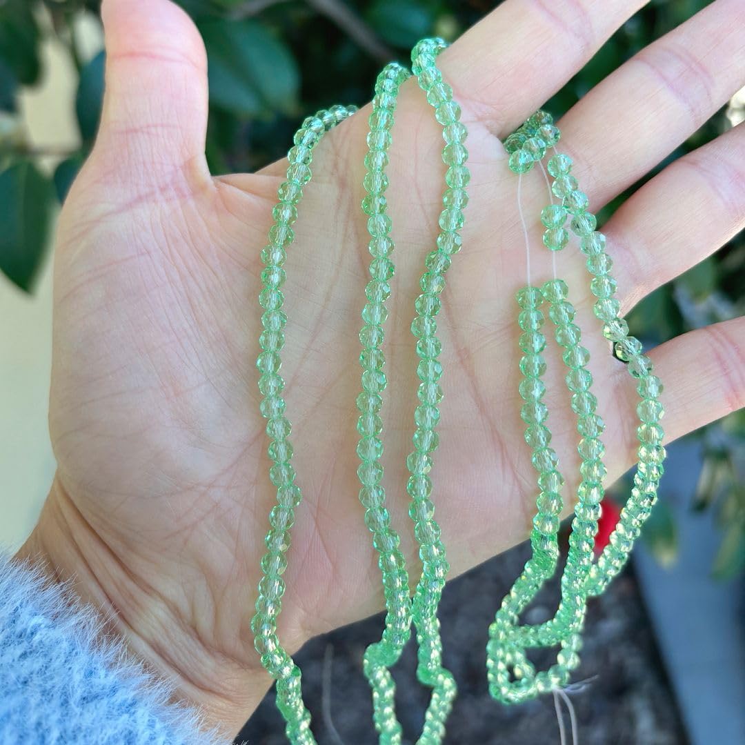 500pcs Czech Faceted Rondelle Crystal Glass Loose Beads 4mm Small Tiny Spacer Bulk Peridot Green for DIY Craft Jewelry Making CCR416