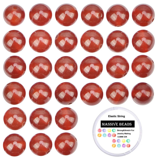 100Pcs Natural Crystal Beads Stone Gemstone Round Loose Energy Healing Beads with Free Crystal Stretch Cord for Jewelry Making (Carnelian, 8MM)