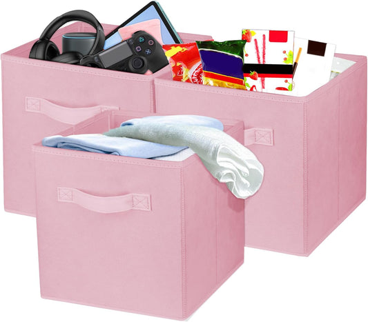 Storage Cubes by [Brand Name] - 10.5 Inch Collapsible Fabric Bins for Organized Closets & Offices | Pink