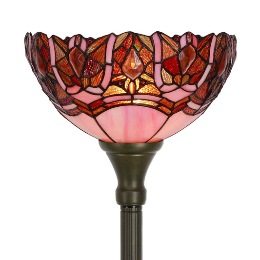 ZJART Tiffany Floor Lamp Torchiere Stained Glass Torch Lamp 12X12X67 Inch Antique Standing Corner Light (Pink Jewelry)