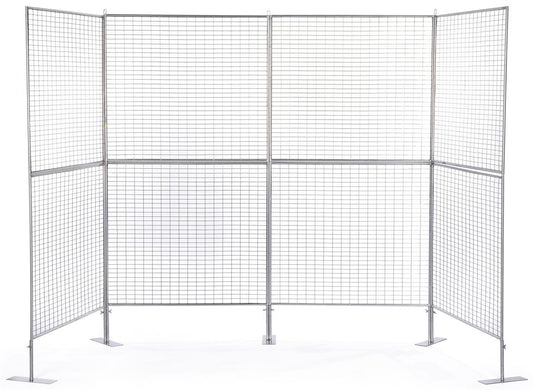 Displays2go Art Display Grids, Floor Standing, Double Sided, Metal Mesh Iron Construction – Silver Finish (AD4PNL)