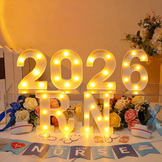 Ganeen 6 Pcs RN 2026 LED Letter Lights Rn Graduation Marquee Light Letters Table Sign Lights up 3D Plastic Letters for Congrats Grad Nursing School Survivor Graduation Party Decorations Supplies