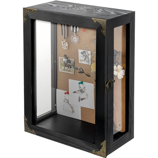 OIHYA Deep Shadow Box Frame, 11x15x5 Inch Black Solid Wood Wall Mounted Shadow Boxes Display Cases with Vintage Metal Door Lock, Clear Acrylic Panel for Flowers, Picture, Keepsake Display