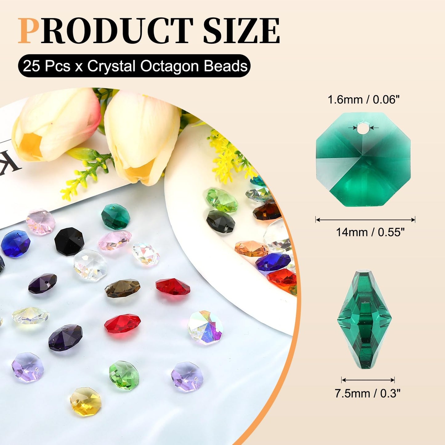 uxcell 25Pcs 1 Hole Crystal Octagon Beads, 14mm K9 Glass Hanging Chandelier Beads Prisms Parts for Crystal Chandeliers Lamp Hanging Pendant Jewelry DIY Craft, Peacock Green