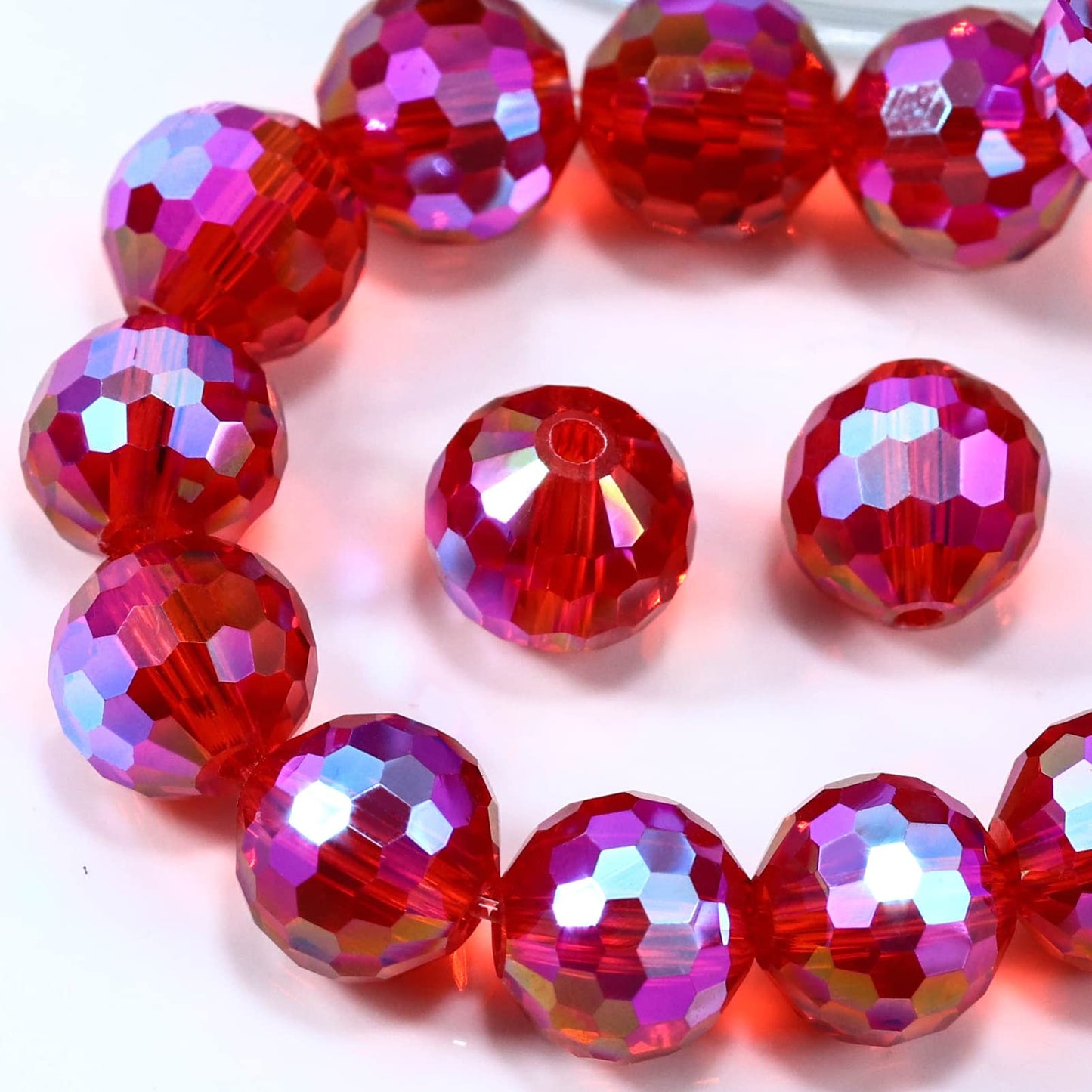 Dowarm 100PCS 8MM Crystal Glass Beads for Jewelry Making, Red/Siam Paradise Faceted Crystal Beads for Crafts Bracelet Wind Chimes Suncatcher, #5003 Rondelle Spacer Beads, Loose Gemstones