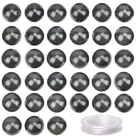 100Pcs Natural Crystal Beads Stone Gemstone Round Loose Energy Healing Beads with Free Crystal Stretch Cord for Jewelry Making (Black Obsidian, 8MM)