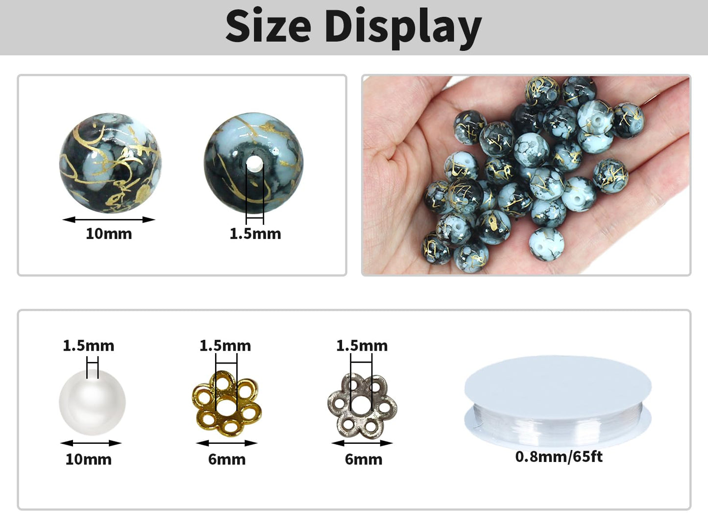 Pamir Tong 300PCS 10mm Glass Beads for Jewelry Making,Round Smooth Beads, Bracelet Space Loose Beads for Earring, Necklaces, DIY Crafts & Gifts-Adult Craft Supplies