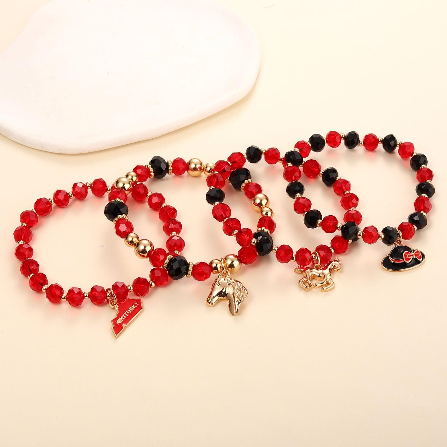 MOLOCH Derby Bracelets for Women Kentucky Derby Beaded Bracelet Stackable Derby Hat Horse Charm Bracelets Horse Racing Stretchy Bracelet Derby Day Party Decorations Gifts
