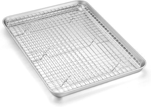 Homikit Baking Sheet Set - 16" x 12" Stainless Steel Cookie Pan with Cooling Rack | Nonstick & Dishwasher Safe