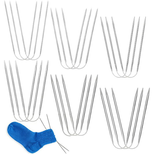 18 Pcs Stainless Steel Circular Knitting Needles Set, Crazy Trio Style Sock Knitting Needles for Hats & Gloves, Sizes 2–4.5 mm, Complete Crochet & Knitting Set for Beginners