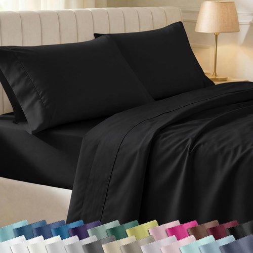 California Design Den Twin Size Bed Sheets Set - 100% Cotton, 400 Thread Count, Silky Smooth Sateen - Black