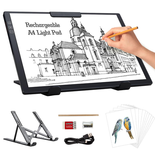 Zocelight Rechargeable A4 Light pad with Stand & Clip for Diamond Painting,Light Box with 6 Levels of Brightness,Diamond Art Kits for Adults,Wireless Light Table for Diamond Art,tracing,Weeding Vinyl