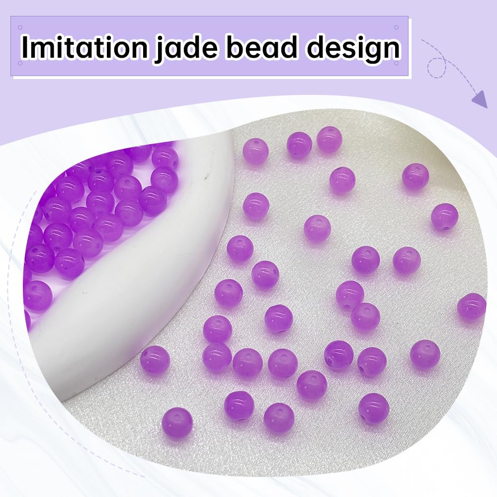 PAMIR TONG 400pcs 8mm Round Glass Beads for Bracelet Pretty Smooth Loose Beads for Necklace-Earring-Jewelry Making and DIY Crafts (Lavender)