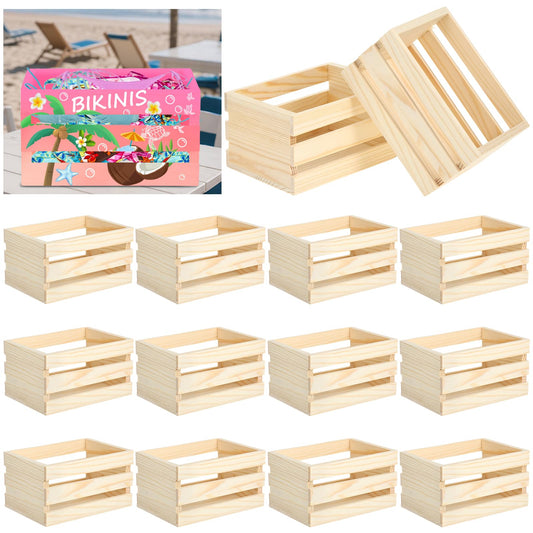 Sibosen 12PCS Decorative Wood Crates Nesting Storage Container, Samll Bikini Box, 5" Farmhouse Decorative DIY Wooden Storage Boxes, Rustic Wooden Crates for Storage Display