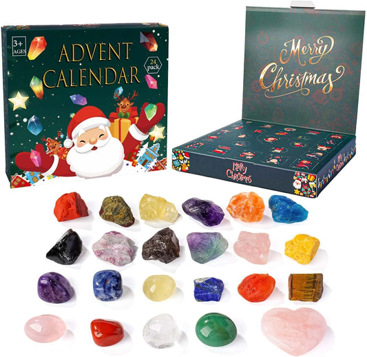 Skiennix 24 PCS Natural Crystal Gemstones Advent Calendar - Healing Stones & Minerals for All Ages