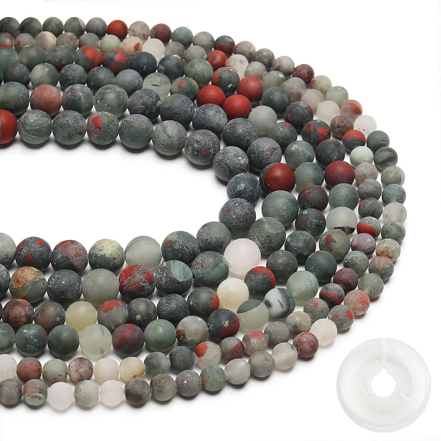 Natural Matte African Bloodstone Beads, 6MM Round Frosted Unpolished Loose Gemstone Beads for Bracelet Necklace Jewelry Making, Energy Stone Healing Power with Stretch Beading Cord