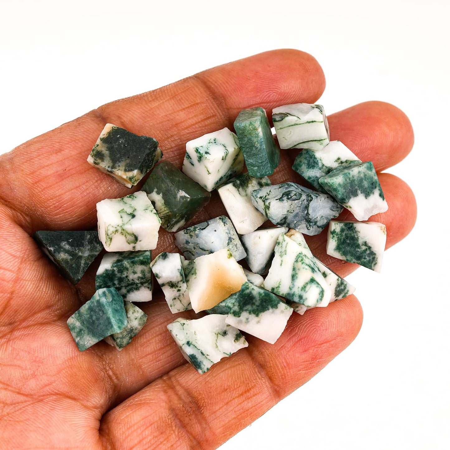 ColouredRocks 100 carats Moss Agate Crystals, Raw Stones, Rough Gemstones, Jewelry Making Supply, Cabbing, Polishing, Cutting, DIY, Crafts (24+pcs) (8-12mm)