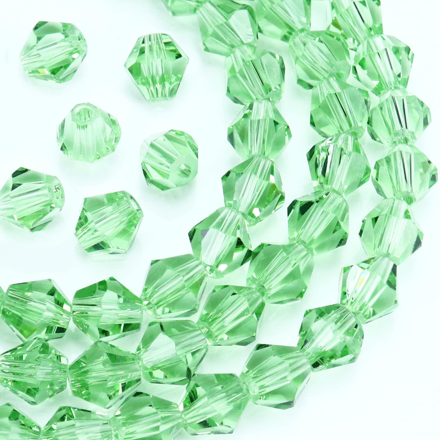 Dowarm 100PCS 8MM Crystal Bicone Beads for Crafts, Jewelry Making, DIY Bracelet, Necklace, Dolls, Wine Charms, Wind Chimes, Suncatchers, Bulk Faceted Loose Glass Beads, Light Green