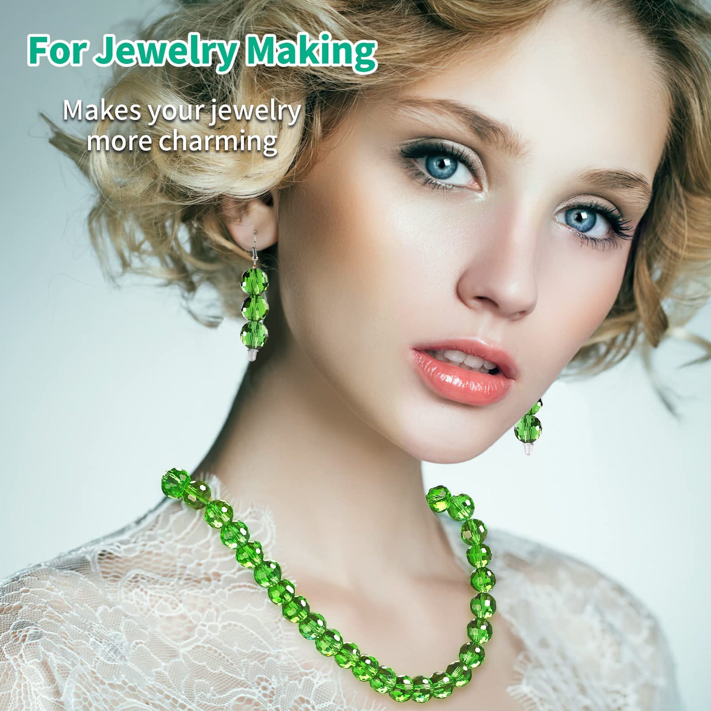 Crystal Glass Beads for Jewelry Making, 80 Pieces Crystal Beads, 10mm Glass Beads, Round Faceted Beads Bulk for Craft Necklace Bracelet Earring (Green)