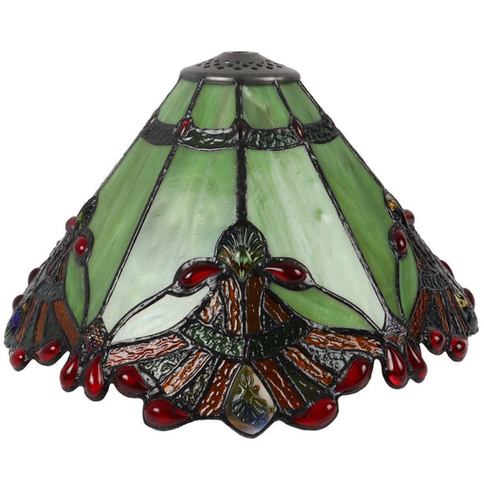 Bieye S10023 Tiffany Style Stained Glass Baroque Lampshade (13-inch Wide Green)