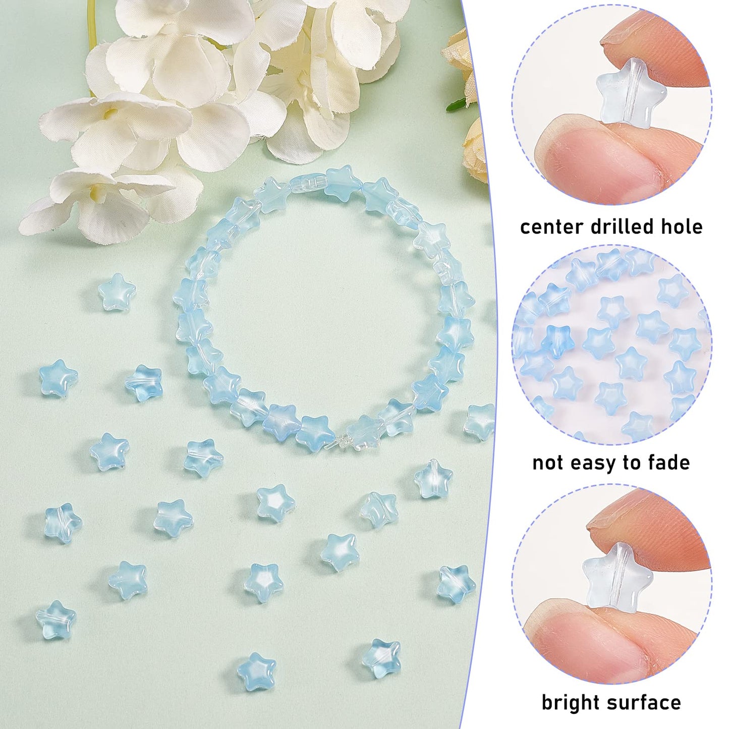 UR URLIFEHALL 100 Pcs Light Sky Blue Spray Painted Glass Star Beads for Earring Bracelet Necklace Jewelry DIY Craft Making