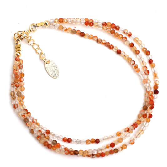 Gempires Multi Strand Beaded Bracelet Shaded Carnelian Gemstone Jewelry Hypoallergenic 8 Inch Gold Plated Lightweight Crystal Everyday Wear Jewelry