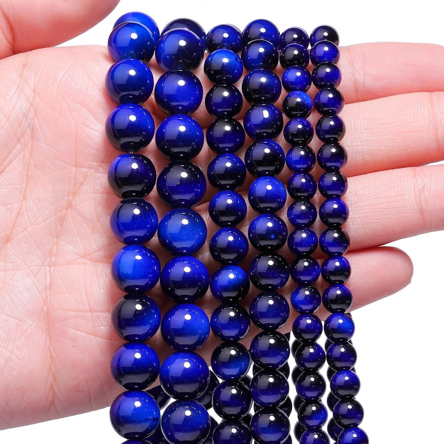 Song Xi 60PCS 6mm Royal Blue Tiger Eye Gemstone Beads for Jewelry Making, Round Smooth Glass Beads for DIY Bracelet Necklace Earring Keychain, Arts and Crafts, for Christmas Wedding Birthday