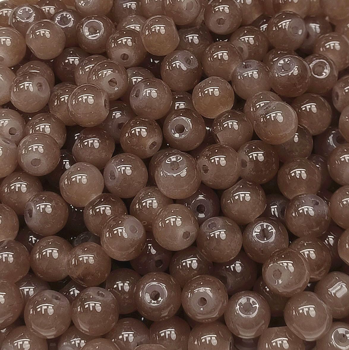 200PCS Glass Beads 8mm Glass Beads for Bracelets Necklaces Jewelry Making DIY Crafts (Coffee)