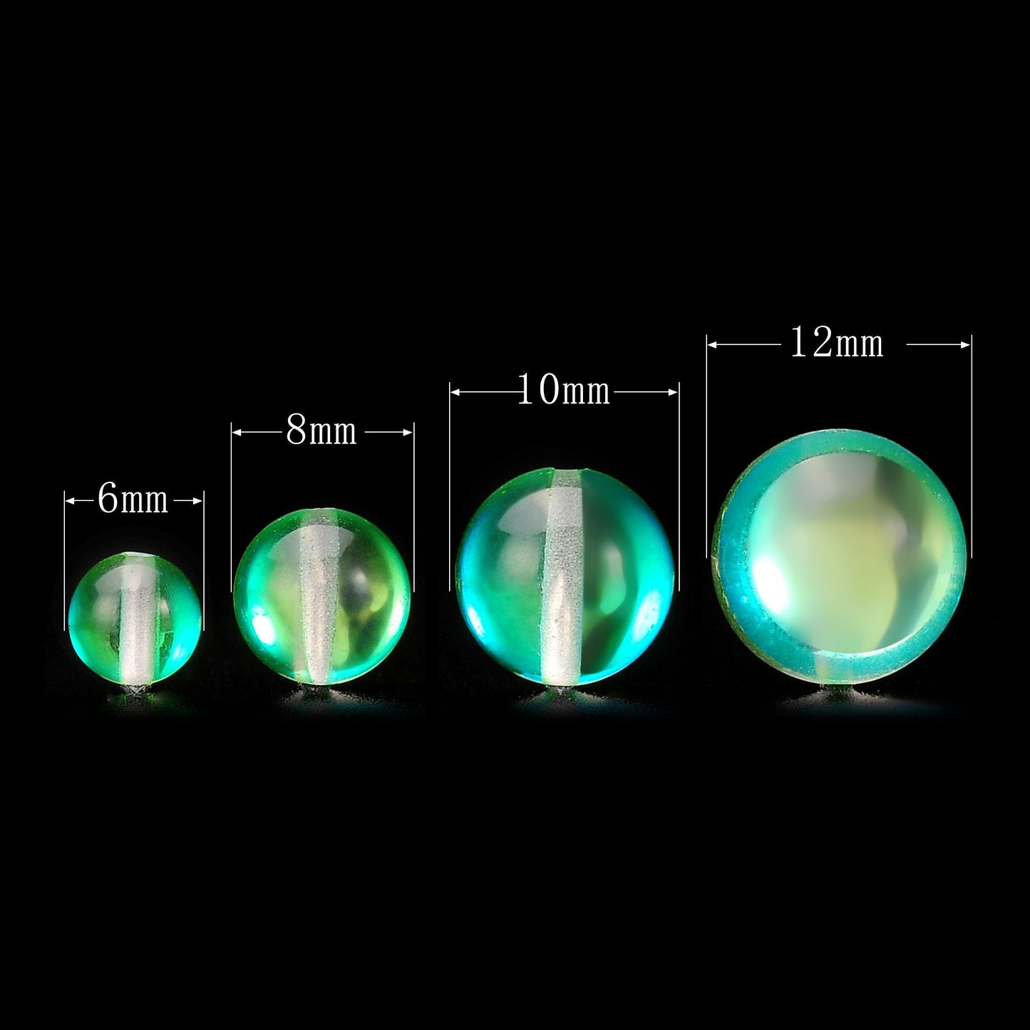 RUBYCA Round Moonstone Crystal Glass Beads Aura Iridescent for Jewelry Making (1 Strand, 12mm, Green)