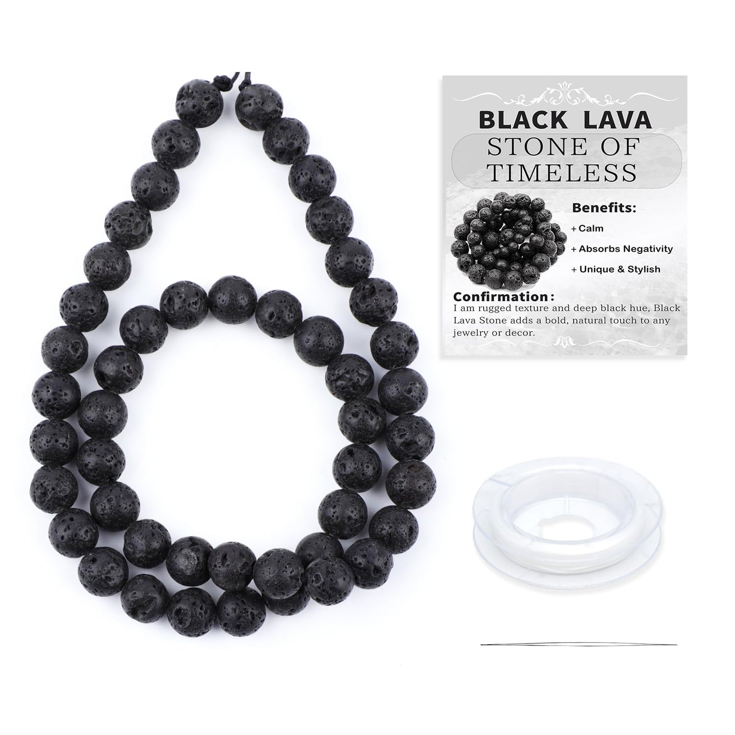 CMBYN Natural Stone Beads Round Genuine Real Stone Beading Strand Loose Gemstones DIY Smooth Bead for Bracelet Necklace Earrings Jewelry Making (Black Lava, 8mm 45 Pieces)