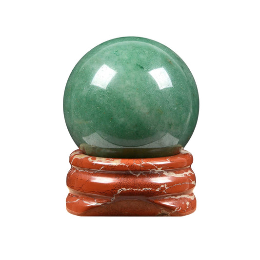 Justinstones Natural Polished Green Aventurine Sphere with Red Jasper Stand – Handcrafted Gemstone 30mm Ball for Energy Healing, Meditation, and Home Décor