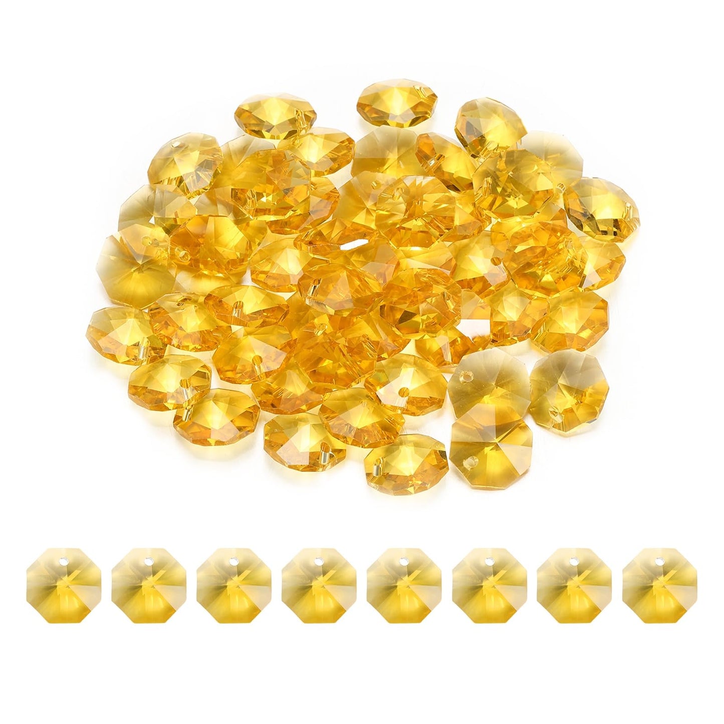 uxcell 50Pcs 1 Hole Crystal Octagon Beads, 14mm K9 Glass Hanging Chandelier Beads Prisms Parts for Crystal Chandeliers Lamp Hanging Pendant Jewelry DIY Craft, Yellow