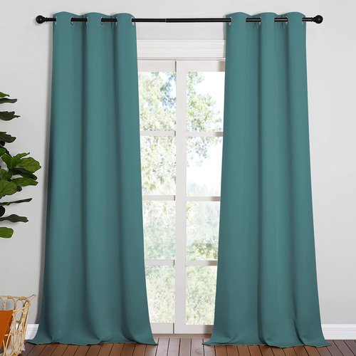 NICETOWN Blackout Curtains for Patio Glass Doors - Sea Teal, 42" Wide x 90" Long, 1 Pair | Privacy Panel Drapes