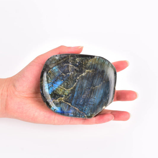 JIC Gem Class 1 Labradorite Polished Gemstone Healing Crystal Worry Palm Stone Crystal Reiki Stone for Anxiety Stress 0.8-1 lb