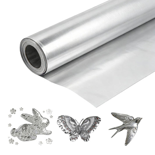 Aluminum Embossing Foil Roll for Crafts - 12"x10ft x 100μ Thick Heavy Duty Embossing Metal Sheets for DIY Crafting, Tin Foil Paper for Metal embossed, Stamping, Decorative Art Projects (Silver)