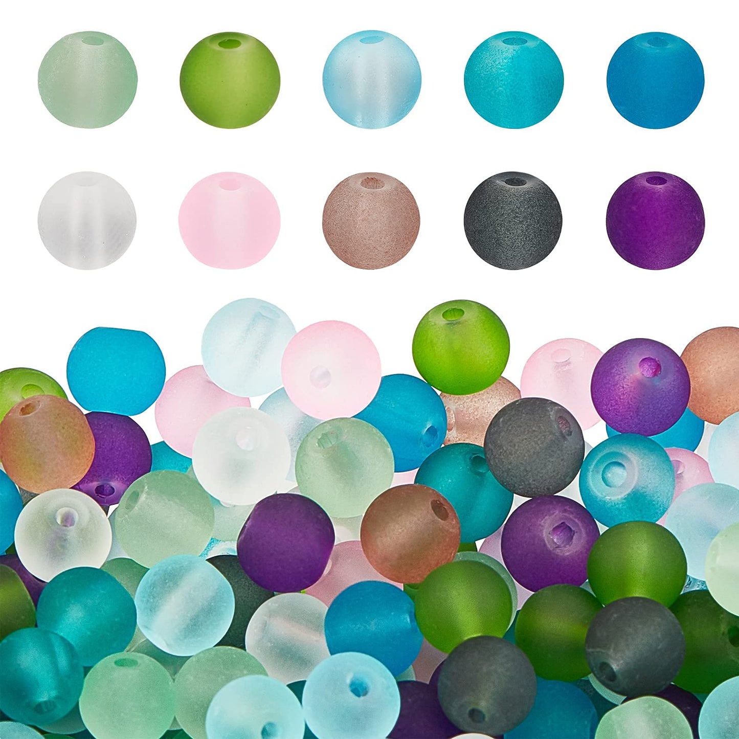 PH PandaHall 500pcs 6mm Frosted Glass Bead 10 Color Transparent Frosted Crystal Beads Matte Loose Spacer Beads for Necklace, Bracelet, Earring Jewelry Making
